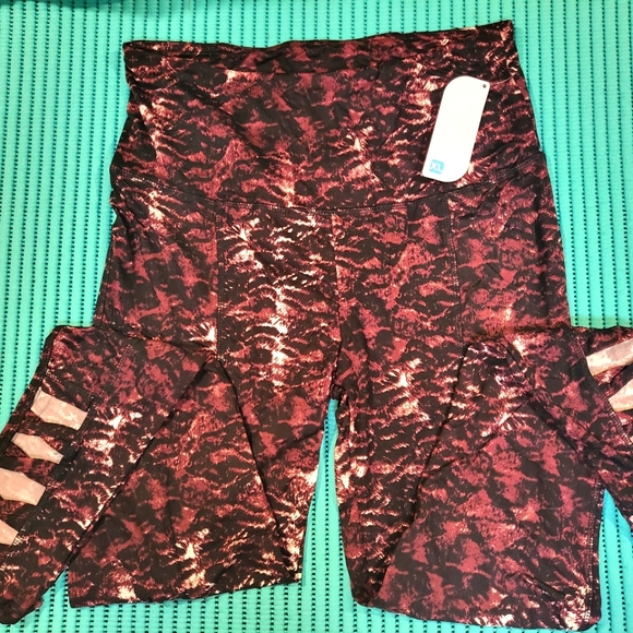 ShoSho Womens Yoga Sports Leggings Activewear  Tummy Control Wine Feather XL - Picture 7 of 8